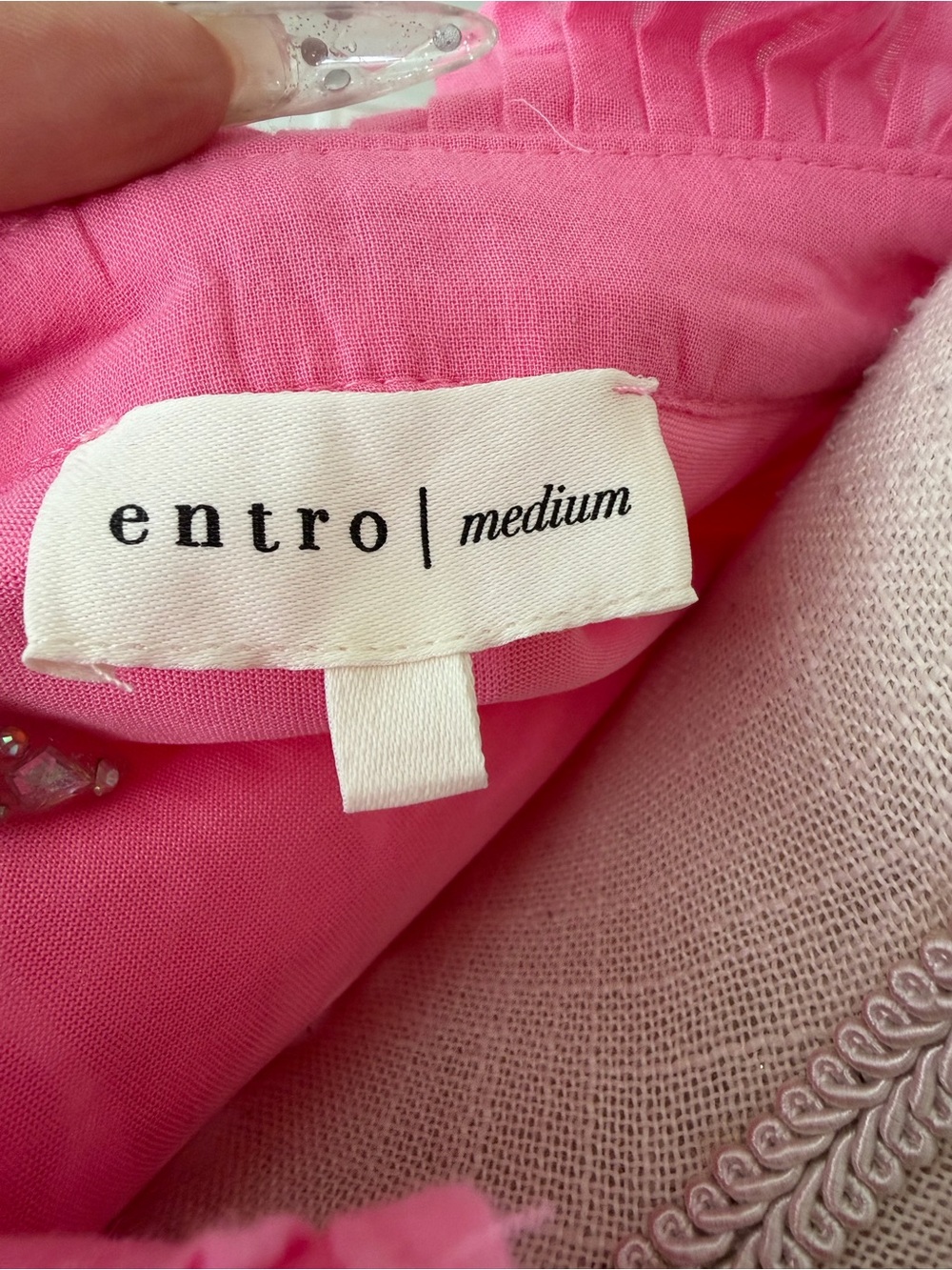 Entro Hot Pink Floral Eyelet Ruffle Neck Puff Sleeve Blouse Size M - Picture 5 of 13